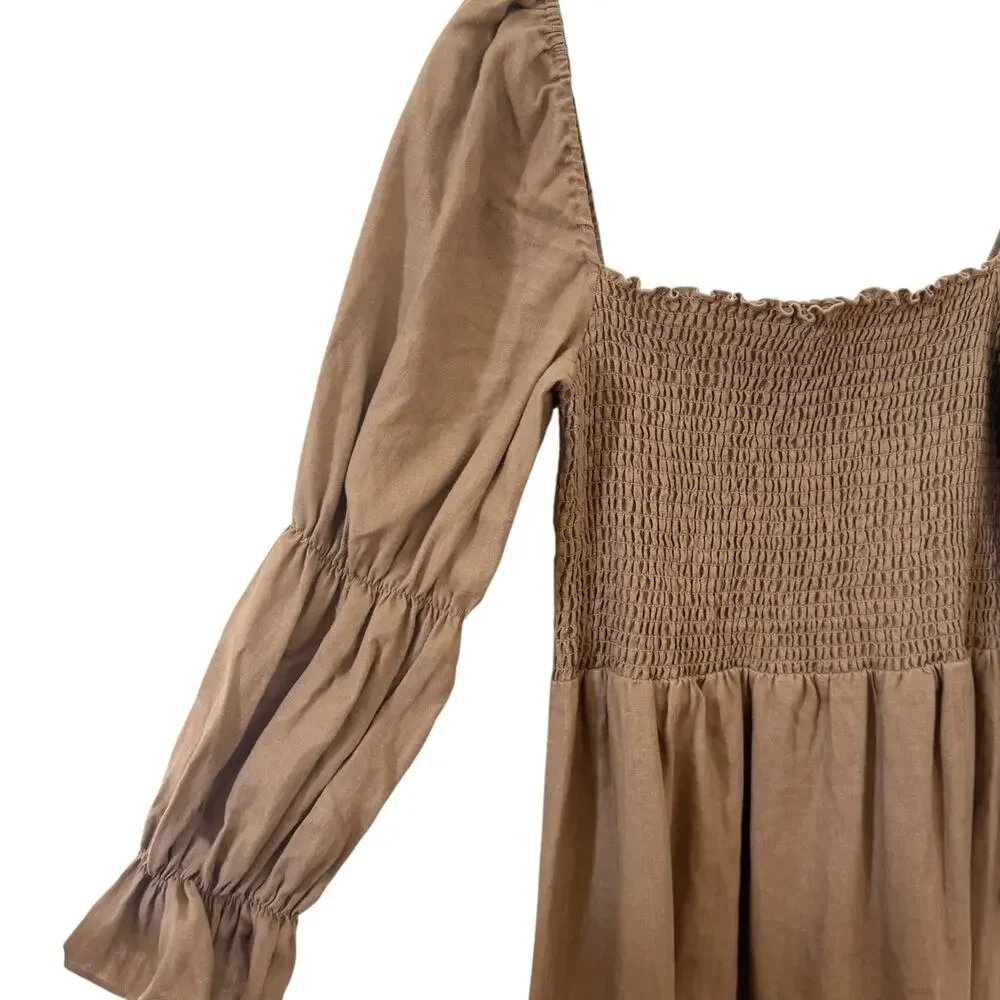 Reformation Hyland Linen Dress in Khaki Size XL - Picture 9 of 13